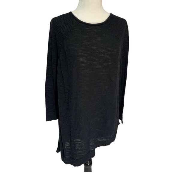 LE Chateau♠️Sweater Asymmetric Hem 3/4 Sleeve Black Pullover Lightweight Size XS - Picture 5 of 9